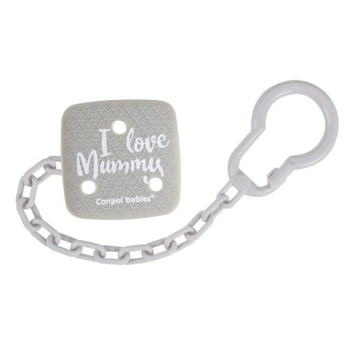 Miniaturka artykułu - CANPOL BABIES Łańcuszek do smoczka I Love Mummy szary