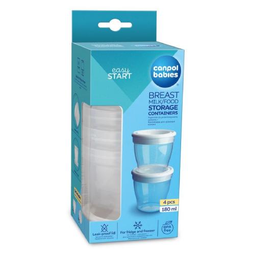 Miniaturka artykułu - CANPOL BABIES Pojemniki do przechowywania pokarmu 180ml 4szt.12/204
