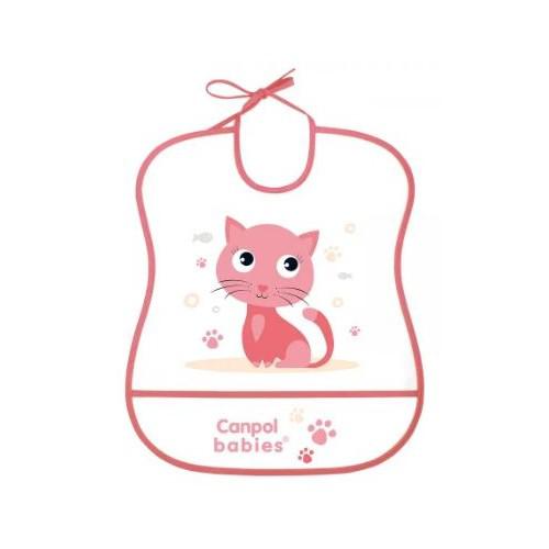 Miniaturka artykułu - CANPOL BABIES Śliniak plastikowy miękki, r&oacute;żowy kotek 2/919
