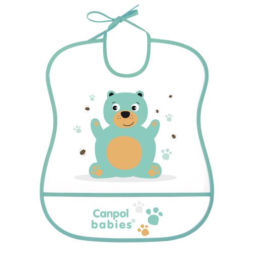 Miniaturka artykułu - CANPOL BABIES Śliniak plastikowy miękki, miętowy miś 2/919, 1szt.