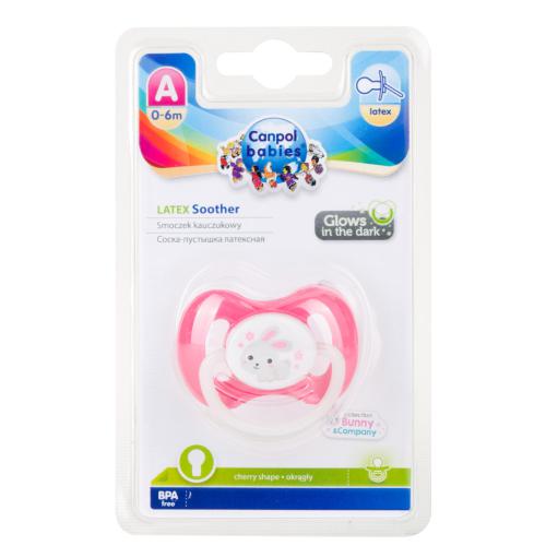 Miniaturka artykułu - CANPOL BABIES Smoczek kauczukowy okrągły 0-6 m Bunny&Company r&oacute;żowy kr&oacute;lik 23/277
