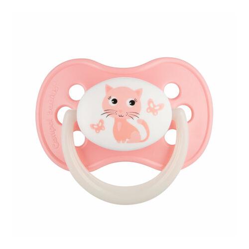 Miniaturka artykułu - CANPOL BABIES Smoczek uspokajający kauczukowy okrągły Animals, 0-6 miesięcy, r&oacute;żowy kot 22/593