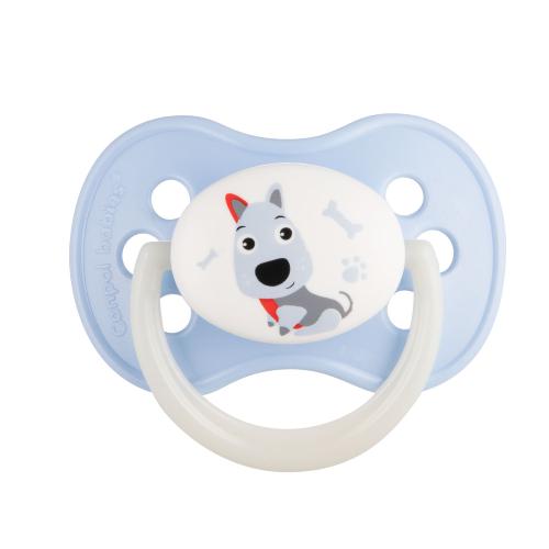 Miniaturka artykułu - CANPOL BABIES Smoczek uspokajający kauczukowy okrągły Animals 0-6m niebieski pies 22/593