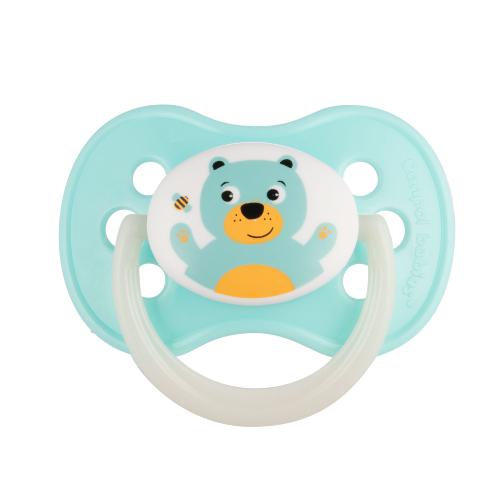 Miniaturka artykułu - CANPOL BABIES Smoczek uspokajający kauczukowy okrągły Animals 0-6m turkusowy miś 22/593