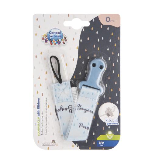 Miniaturka artykułu - CANPOL BABIES Tasiemka do smoczka Bonjour Paris niebieska 51/025