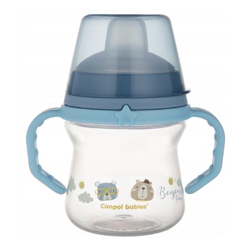 Miniaturka artykułu - CANPOL BABIES Kubek z silikonowym ustnikiem FirstCup BONJOUR PARIS 150ml niebieski