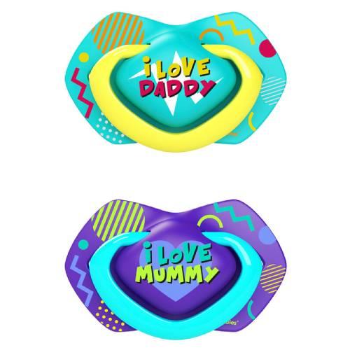 Miniaturka artykułu - Canpol Smoczek silikonowy symetryczny Neon Love 6-18m, 2 szt. 22/653
