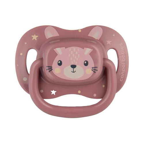 Miniaturka artykułu - CANPOL BABIES Smoczek uspokajający silikonowy 18m+ symetryczny CUTE ANIMALS r&oacute;żowy 34/926