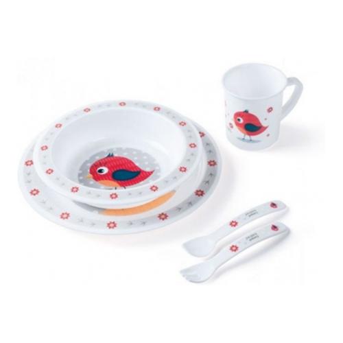 Miniaturka artykułu - CANPOL BABIES Zestaw naczyń czerwony PTAK 12m+ 4/401_red