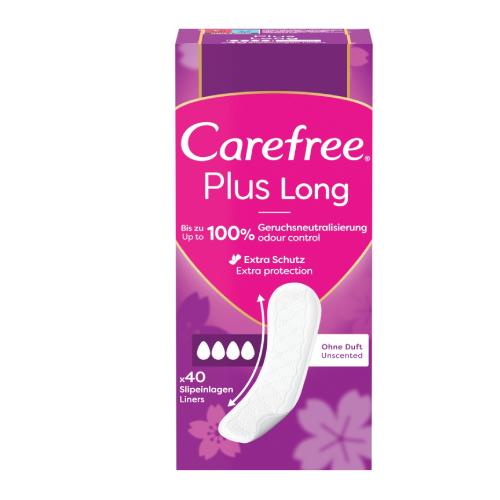 Miniaturka artykułu - CAREFREE Plus Long Wkładki higieniczne bezzapachowe, 40 sztuk