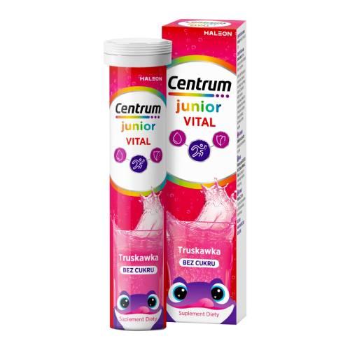Miniaturka artykułu - Centrum Vital Junior dla dzieci 4+ smak truskawkowy bez cukru, 20 tabl. musujących