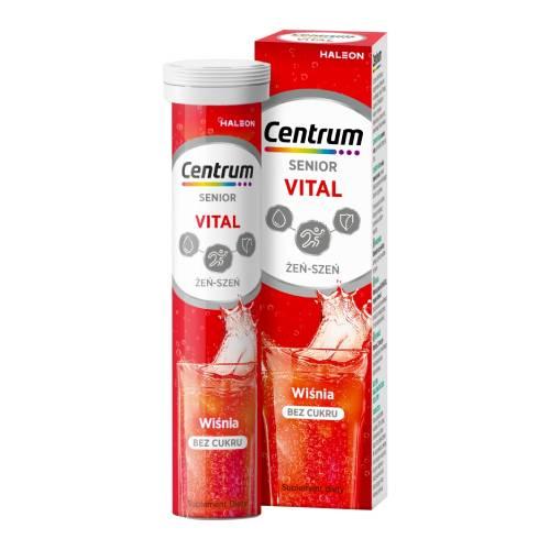 Miniaturka artykułu - Centrum Vital Senior smak wiśniowy z żeń‑szeniem bez cukru, 20 tabl. musujących