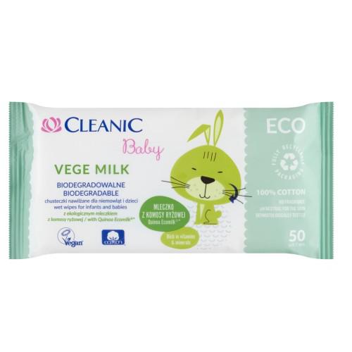 Miniaturka artykułu - CLEANIC BABY VEGE MILK Chusteczki nawilżane dla niemowląt i dzieci, 50 sztuk