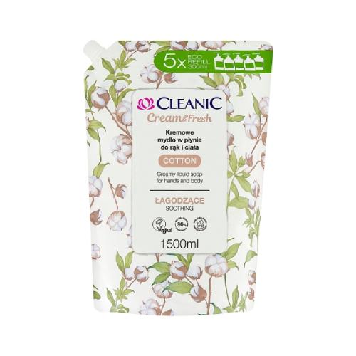 Miniaturka artykułu - Cleanic Cream&Fresh Cotton Kremowe mydło w płynie do rąk i ciała, 1500 ml