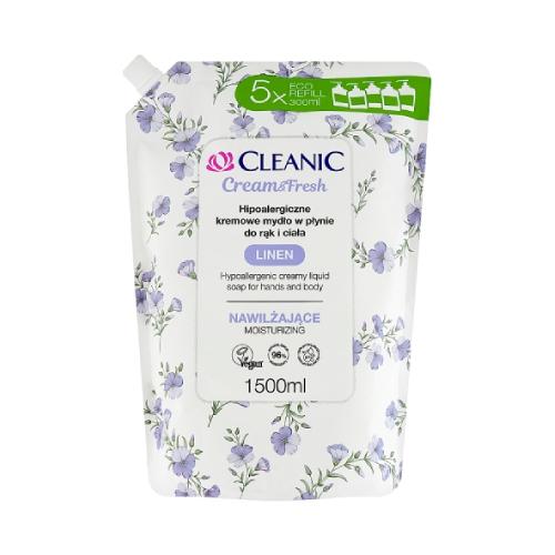 Miniaturka artykułu - Cleanic Cream&Fresh Linen Hipoalergiczne kremowe mydło w płynie do rąk i ciała, 1500 ml