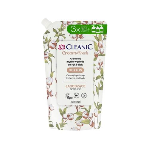 Miniaturka artykułu - Cleanic Cream&Fresh Cotton Kremowe mydło w płynie do rąk i ciała, 900 ml
