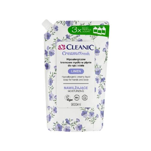 Miniaturka artykułu - Cleanic Cream&Fresh Linen Kremowe mydło w płynie do rąk i ciała, 900 ml