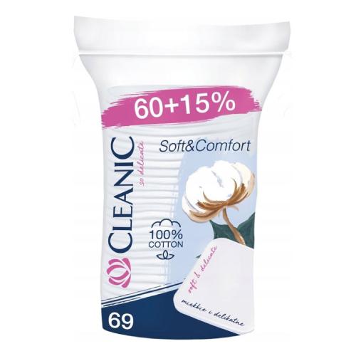 Miniaturka artykułu - CLEANIC Soft & Comfort Płatki kosmetyczne kwadratowe, 69 szt.