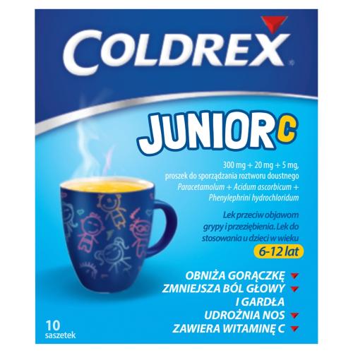Miniaturka artykułu - Coldrex Junior C, 10 saszetek Lek na przeziębienie od 6 roku życia 