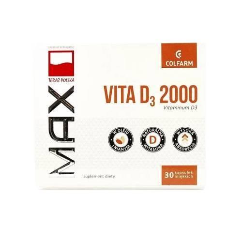 Miniaturka artykułu - COLFARM Witamina D3 2000 Max Vita, 30 kapsułek