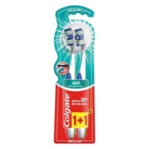 Miniaturka artykułu - Colgate 360&deg; Whole Mouth Clean Szczoteczka do zęb&oacute;w średnia MEDIUM, 2szt