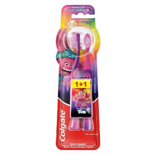 Miniaturka artykułu - COLGATE Extra Soft Szczoteczka do zęb&oacute;w dla dzieci 2-6 lat, 1+1 szt Trolls