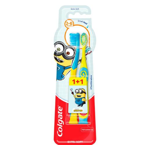 Miniaturka artykułu - COLGATE Extra Soft Szczoteczka do zęb&oacute;w dla dzieci 2-6 lat, 1+1 szt. Minionki