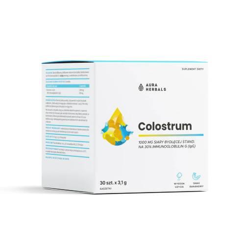 Miniaturka artykułu - Aura Herbals Colostrum 1000 mg bananowe, 30 sasz.
