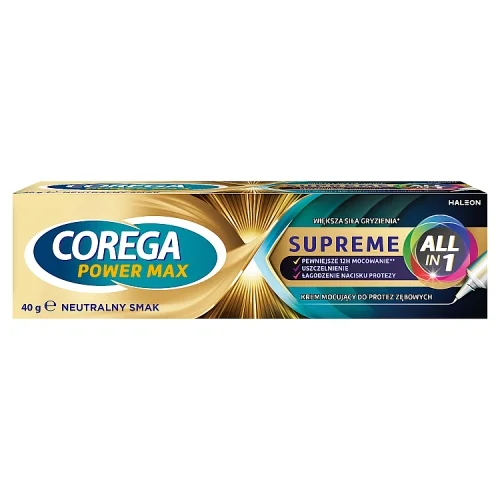 Miniaturka artykułu - Corega Power Max Supreme Allin1 Krem mocujący do protez zębowych neutralny smak, 40 g