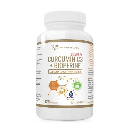 Miniaturka artykułu - Progress Labs Curcumin C3 + Bioperine Complex, 120 kaps.