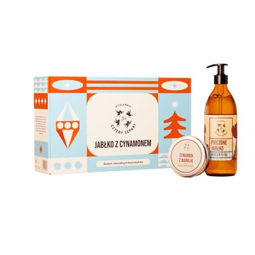 Miniaturka artykułu - CZTERY SZPAKI (4szpaki) Jabłko z Cynamonem Zestaw:  Mydło w płynie Pieczone Jabłko, 500ml + Mus do ciała Cynamon z Wanilią, 150ml 