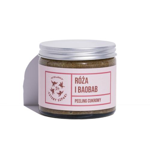 Miniaturka artykułu - CZTERY SZPAKI (4szpaki) Peeling cukrowy R&oacute;ża i Baobab, 250ml