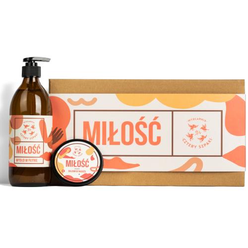 Miniaturka artykułu - CZTERY SZPAKI (4szpaki) Zestaw Miłość: Mydło w płynie, 500ml + Balsam do masażu, 100ml
