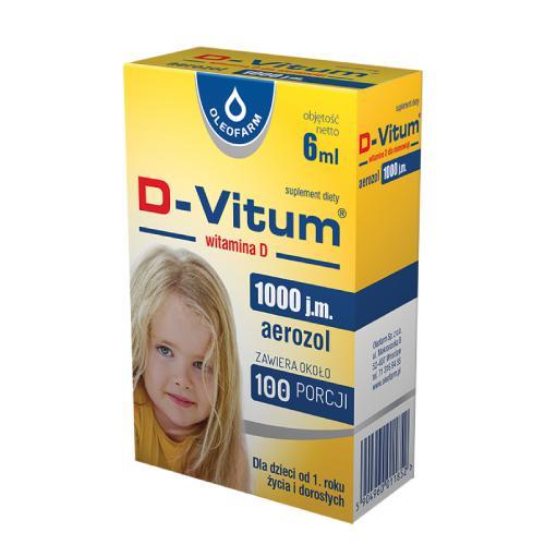 Miniaturka artykułu - D-Vitum 1000 j.m witamina D - aerozol 6 ml USZKODZONE TEKTUROWE OPAKOWANIE