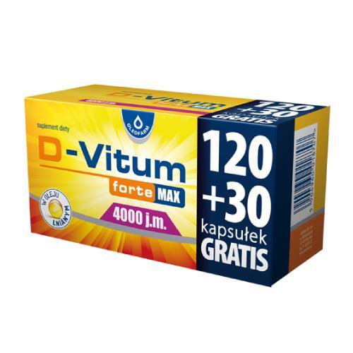 Miniaturka artykułu - D-Vitum forte Max 4000 j.m., 150 kapsułek (120 + 30 gratis) USZKODZONY KARTON