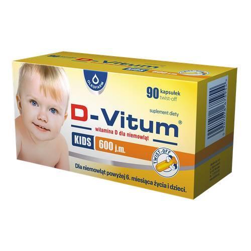 Miniaturka artykułu - D-Vitum Kids 600 twist-off, 90 kaps. - witamina D dla dzieci USZKODZONE TEKTUROWE OPAKOWANIE