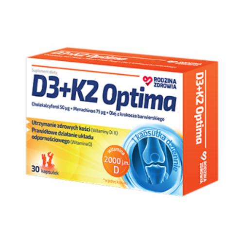 Miniaturka artykułu - Rodzina Zdrowia D3+K2 Optima, 30kaps.