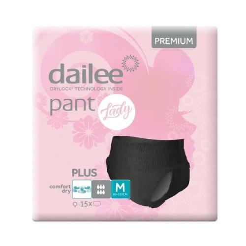 Miniaturka artykułu - DAILEE Pant Lady Plus Black PREMIUM M Majtki chłonne czarne, 15szt. KR&Oacute;TKA DATA 31.08.2026