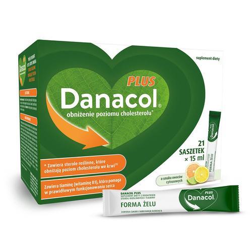 Miniaturka artykułu - Danacol Plus, zawiera sterole roślinne,  21 saszetek x 15 ml KR&Oacute;TKA DATA 30.09.2026