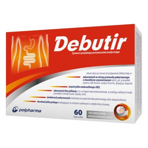 Miniaturka artykułu - DEBUTIR - maślan sodu 300 mg, 60 kapsułek USZKODZONE TEKTUROWE OPAKOWANIE