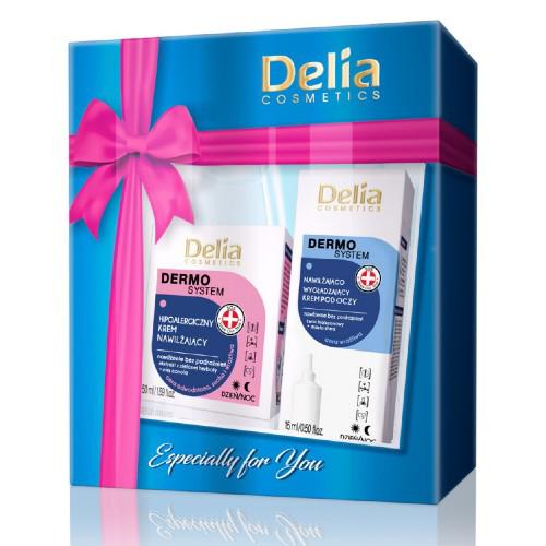 Miniaturka artykułu - DELIA DERMO SYSTEM Zestaw Hipoalergiczny krem nawilżający, 50ml + Krem pod oczy, 15ml