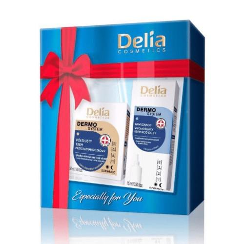 Miniaturka artykułu - DELIA DERMO SYSTEM Zestaw Półtłusty krem przeciwzmarszczkowy, 50ml + Krem pod oczy, 15ml