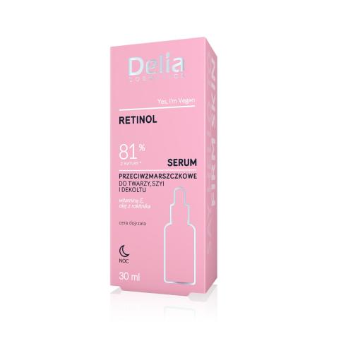 Miniaturka artykułu - DELIA Retinol Przeciwzmarszczkowe serum do twarzy, szyi i dekoltu, 30ml