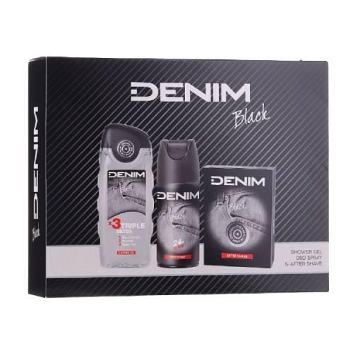 Miniaturka artykułu - DENIM Black Zestaw dla mężczyzn (Woda po goleniu, 100ml + Żel pod prysznic, 250ml + Dezodorant spray, 150ml) KR&Oacute;TKA DATA 31.07.2026