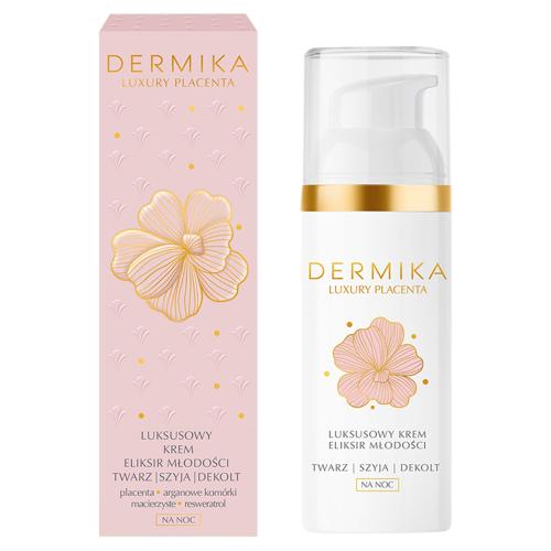 Miniaturka artykułu - DERMIKA Luxury Placenta Luksusowy krem-eliksir młodości na twarz szyję i dekolt na noc, 50ml