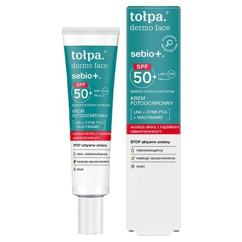Miniaturka artykułu - Tołpa Dermo Face Sebio+ SPF 50+ krem fotoochronny do twarzy, 40 ml