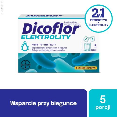 Miniaturka artykułu - Dicoflor Elektrolity probiotyk + elektrolity smak bananowy, 5 porcji