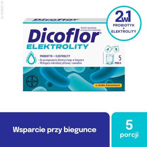 Miniaturka artykułu - Dicoflor Elektrolity probiotyk + elektrolity smak bananowy, 5 porcji  KR&Oacute;TKA DATA 30.09.2026