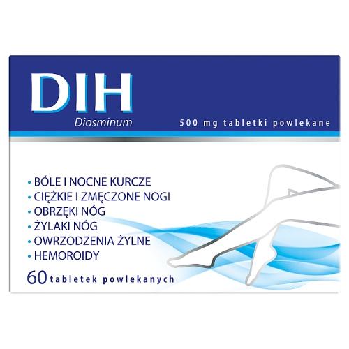 Miniaturka artykułu - DIH, 500 mg, lek na puchnące nogi, 60 tabletek powlekanych
