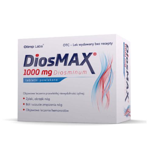 Miniaturka artykułu - DIOSMAX 1000mg - Lek z diosminą 1000mg stosowany przy żylakach i niewydolności krążenia żylnego, 60 tabl. USZKODZONE TEKTUROWE OPAKOWANIE